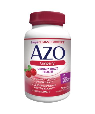 AZO Cranberry Urinary Tract Health Dietary Supplement, 1 Serving  1 Glass of Cranberry Juice, Sugar Free, Non-GMO, 100 Softgels 100 Count