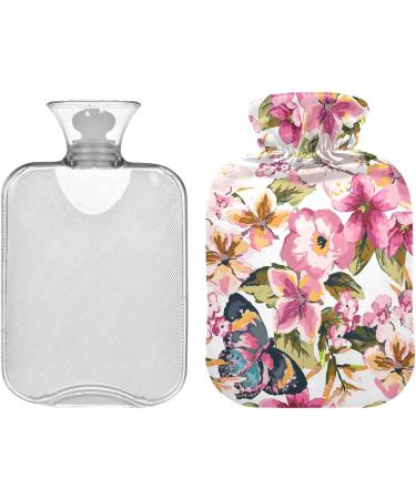 Naanle 1L Hot Water Bottle with Cherry Blossom Butterfly Cover - Back Pain Relief & Cold Therapy | Hand & Foot Warmer - Buy Online on GoSupps.com