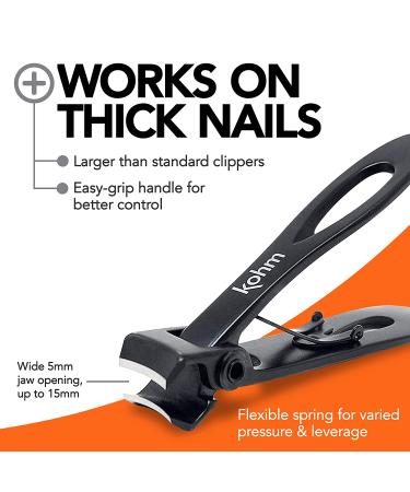 KOHM Heavy Duty Nail Clippers for Thick Nails - Professional Fingernail and Toenail Clippers for Men, Women & Seniors - Black Curved Design - Buy Online on GoSupps.com