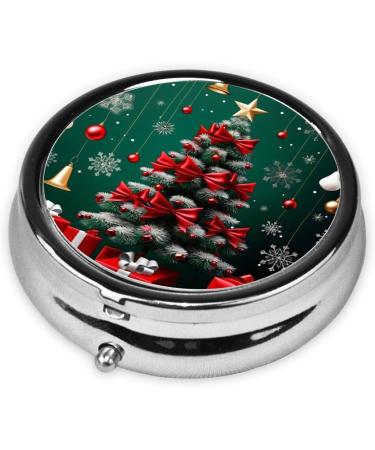 Portable Metal Pill Box - Christmas Trees & Presents Design 3-Compartment Travel-Friendly Hinged Fastening Ideal for Small Pills - Buy Now - Buy Online on GoSupps.com