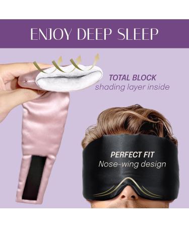 Silk Sleep Mask - 100% Mulberry Silk Adjustable Large Size for Total Blackout Soft & Breathable | Anti-Wrinkle Eye Mask (Black - Buy Online on GoSupps.com