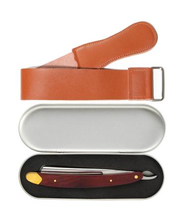 Professional Vintage Straight Razor Set for Men - Wooden Handle Steel Blade Iron Box & Leather Strop - Buy Online on GoSupps.com