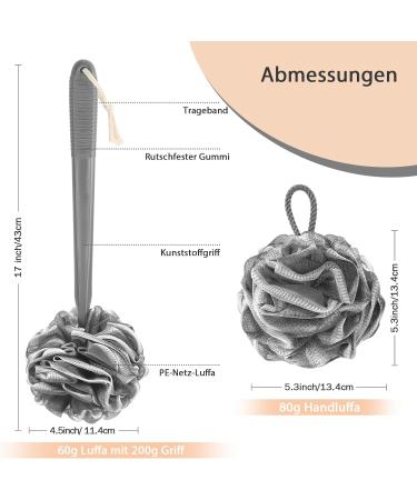 Rolizoe Loofah with Handle & Stem Back Brush - Gray & White Bathing Set | Deep Cleaning Shower Sponge 43cm - Buy Online on GoSupps.com