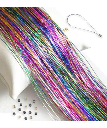 Hair Tinsel Strands, Rainbow Glitter Feather Extensions, Silk Tensil Fairy Hair Tensile Pack (Rainbow Tinsel Pack)