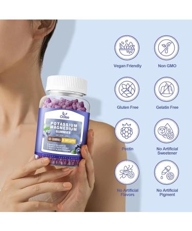 Potassium Magnesium Gummies for Muscle & Heart Health - 99mg Potassium Citrate & 400mg Magnesium Citrate - Chewable Blueberry Supplements - 60 Count - Buy Online on GoSupps.com