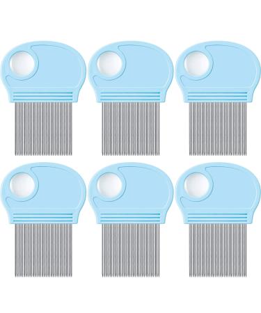 6 Pieces Head Lice Remover Nit Removal Hair Comb with Magnifier, Fine Metal Teeth Tool for Dogs Cats Pet Human Grooming and Removing Dandruff Flakes/Lice Eggs (Sky Blue)