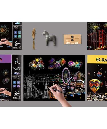 Fireworks City Night View Scratch Art Rainbow Painting Paper (A4, 4 Sheets) - DIY Craft for Kids & Adults | Engraving Arts, Perfect Christmas Birthday Gift - Buy Online on GoSupps.com