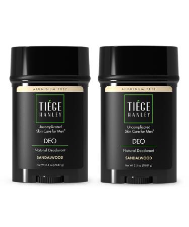 Tiege Hanley Natural Aluminum-Free Deodorant for Men - Sandalwood Scent 2-Pack - Mens Deodorant for All Skin Types Including Sensitive Skin - Paraben-Free & Talc-Free Men's Deodorant Sandalwood 1.25 Fl Oz (Pack of 2)
