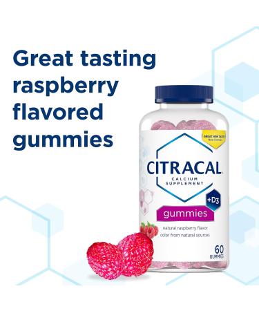 Citracal Calcium Gummies Calcium Supplement with Vitamin D3 Support Bone Health for Ages 12+ Natural Raspberry Flavor 60 Count Raspberry 60 Count (Pack of 1) - Buy Online on GoSupps.com