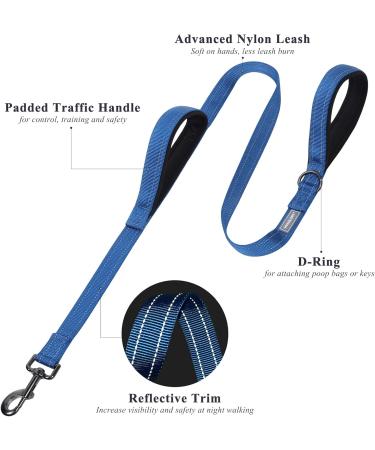 Vivaglory Traffic Handle Dog Leash - 1.2m Reflective & Padded for Training - Strong Metal Hook - Blue - Buy Online on GoSupps.com
