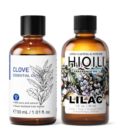 HIQILI 30ML Clove Essential Oil & 30ML Lilac Fragrance Oil for DIY Diffuser