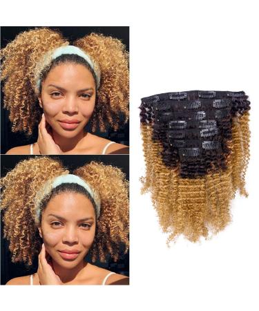 Caliee Virgin Hair Afro Kinky Curly Clip ins Human Hair Extension Brazilian 4A and 4B Curly for African American Black Women Ombre Brown Blonde 120 Gram 14 Inch 14 Inch Ombre 1B/27 AC