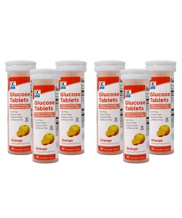 Quality Choice Fast Acting Glucose Tablets Orange Flavor Blood Sugar Treatment 10 Count - Pack of 6