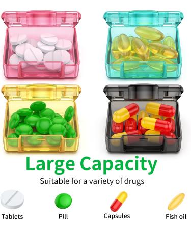 Small Pill Box 4-Pack - Cute Travel Pill Organizer Set - Mini Clear Plastic Containers for Pocket Purse - Blue/Pink/Orange/Black - Buy Online on GoSupps.com