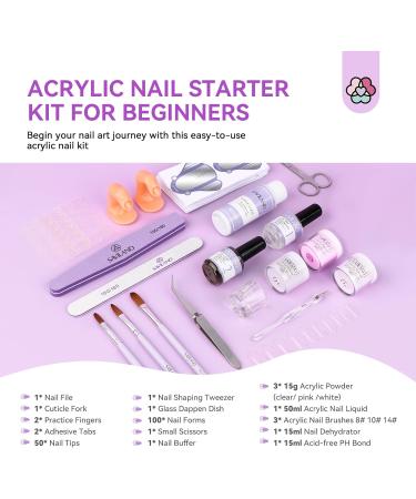 Saviland Acrylic Nail Kit for Beginners - 3 Colors Powder & Liquid Set with Nail Brush & Tools - DIY Nail Extension & Manicure Gift - 02 with Practice Fingers - Buy Online on GoSupps.com
