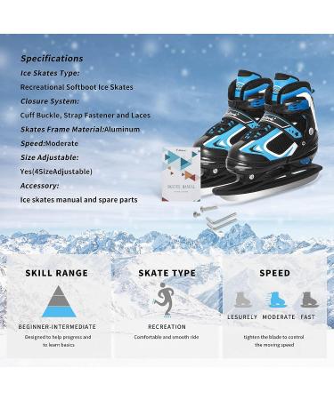 MammyGol Adjustable Ice Skating Shoes for Kids - Gray Blue Hockey Lace-Up Skate (Size L/XL) - Beginner Ice Skates for Boys and Girls - Buy Online on GoSupps.com