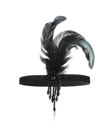 1920s Flapper Headband - Black Feather Headpiece with Rhinestone Bling for Women & Girls | Gatsby Theme Party Hair Accessory - Buy Online on GoSupps.com