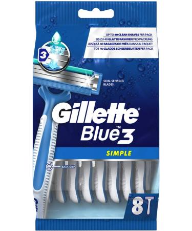 Gillette Blue 3 Disposable Razors for Men - Triple Blade Moisture Strips 8 Razors (4 Pack) - International Shipping Available - Buy Online on GoSupps.com