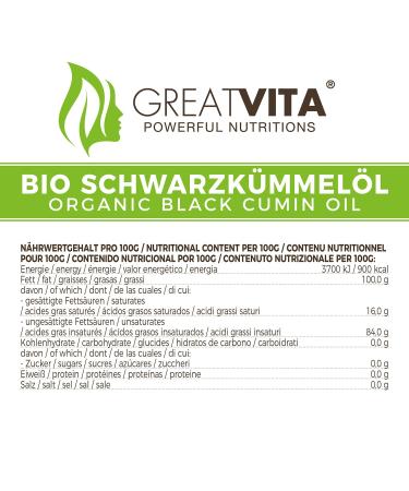 GreatVita Organic Black Cumin Oil - Cold Pressed 500ml | Rich in Unsaturated Fatty Acids - International Shipping - Buy Online on GoSupps.com
