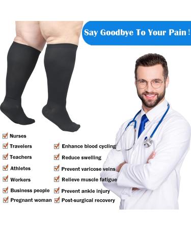 1/3 Pair Compression Socks for Wide Calf - Flight Socks for Men & Women | Extra Large Circulatory Support - Ideal for Nurses Running Pregnancy - Black 4XL - Buy Online on GoSupps.com