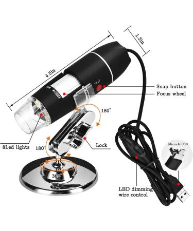 USB Microscope 40X-1000X Digital 3-in-1 Camera with Metal Stand for Windows, Mac, Android & Linux - Black - Buy Online on GoSupps.com