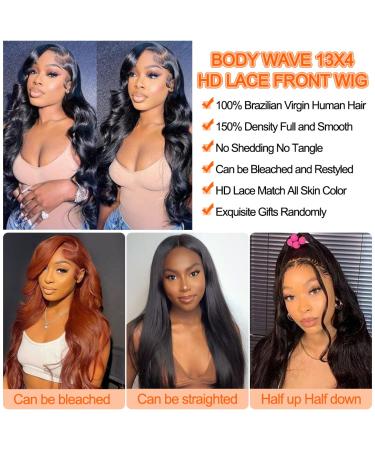 Besurina 18 Inch Body Wave Human Hair Lace Front Wig | Brazilian Virgin Hair | 150% Density | HD Transparent Lace | Pre Plucked with Baby Hair | Natural Hairline - Buy Online on GoSupps.com