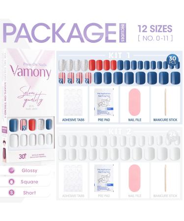 Vamony Press On Nails Square Short Length 2 Sets - American Spirit Blue Petite Fake Nails - 54pcs - Buy Online on GoSupps.com