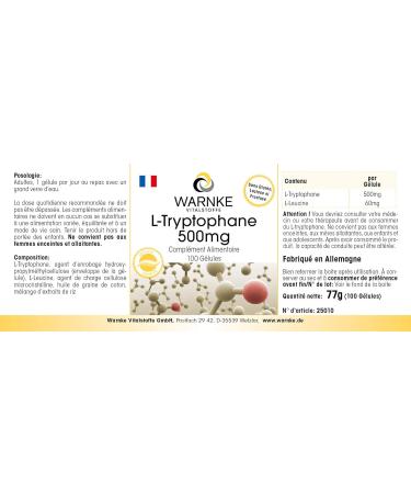 L-Tryptophan 500mg - 100 capsules - Vegan | Warnke Vitalstoffe - Quality from German pharmacies - Buy Online on GoSupps.com