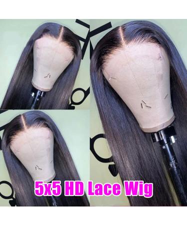 Lace Front Human Hair Wig 20 Straight 5x5 HD Closure Pre Plucked 180% Density Brazilian Virgin Hair Natural Color - Perfect for Black Women - Buy Online on GoSupps.com