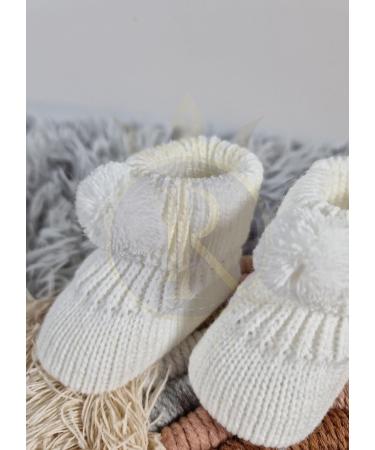 Royal Icon Newborn Baby Booties 0-3 Months - White Pom Pom Bootees RI408 - Buy Online on GoSupps.com