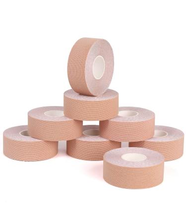FOU Kinesiology Tape Kinetic Tape (8 Rolls) Waterproof Athletic Sports Tape Physio Tape for Knees Shoulder Ankles Elbow Pain Relief Joint Support and Recovery Uncut 1inch 16.4ft Roll(Beige) Beige 1 Inch 8 Rolls