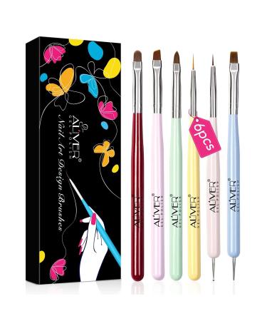 Nail Art Brushes Setl, Gel Polish Nail Art Design Pen Painting Tools with Nail Extension Gel Brush, Builder Gel Brush, Nail Art Liner Brush and Nail Dotting Pen for Salon DIY Manicure at Home