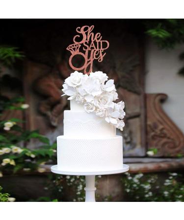 Unimall Rose Gold 'She Said Yes' Cake Topper - Perfect for Engagement Bridal Shower & Bachelorette Party Decorations | Multi-Color Delivery Available - Buy Online on GoSupps.com