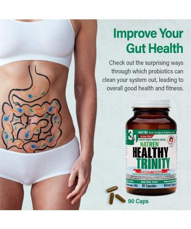 Natren Healthy Trinity Probiotics Supplement - 90 Dairy and Gluten Free Gel Capsules - Improve Gut and Digestive Health 30 Billion CFU - Lactobacillus Acidophilus Bifidobacterium Bulgaricus - Buy Online on GoSupps.com