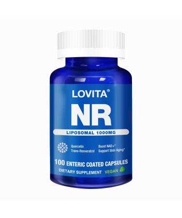 Lovita Liposomal NR (Nicotinamide Riboside) 1000 mg with Quercetin & Trans-Resveratrol, Support Cellular Health and Healthy Aging, 100 Vegan Enteric-Coated Capsules Liposomal Form 100 Count (Pack of 1)
