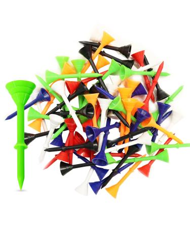 FINGER TEN Golf Tees Plastic Unbreakable Tee 3 1/4 2 3/4 inch 60 Pack Durable Stable Golf Tee 4 Colors Available for Practice Mixed 3 1/4 Inch(60 Pack)