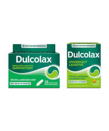 Dulcolax Fast Relief Medicated Laxative Suppositories Rectal Use Only Bisacodyl 10 mg 28 Ct Overnight Relief Laxative for Gentle Constipation Relief Bisacodyl 5 mg Tablets 10 Ct