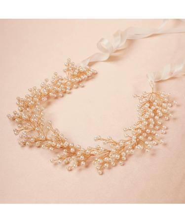 Deniferymakeup Pearl Bride Wedding Hair Vine Pearl Bridal Hair Accessories Wedding Headpiece for Women and Girls (Gold) - Buy Online on GoSupps.com