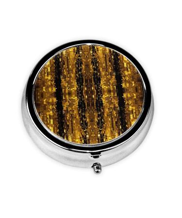 Gold Sequin Sparkle Portable Metal Pill Box Round Mini 3-Compartment Plastic Insert hinged Fastening Design Suitable for Small Pills Must-Have for Travel