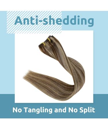 FSHINE Real Hair Clip-In Extensions - Chestnut Brown & Honey Blonde - 30cm Remy Thick 80g - 7 Pieces #4P27 - Smooth Clip-In Extensions for Women - Buy Online on GoSupps.com