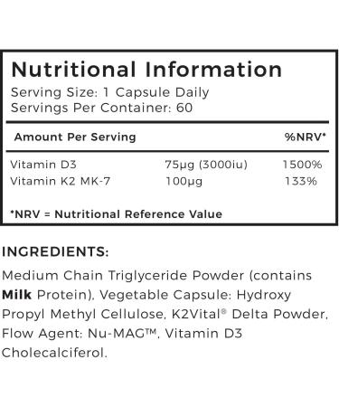 Vitamin D3 K2 with MCT Powder | Superior Absorption Formula with K2VITAL MK-7 | 60 Capsules | 3000iu D3 + 100mcg K2 | Love Life Supplements UK - Buy Online on GoSupps.com