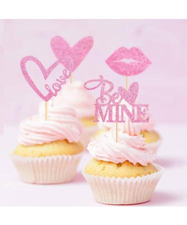 UXYOKM 24Pcs Happy Valentine's Day Cupcake Toppers Pink Glitter Love Heart Sexy Lip Be Mine Cupcake Picks Valentine Day Theme Wedding Bridal Shower Birthday Party Cake Decorations Supplies Pink a - Buy Online on GoSupps.com
