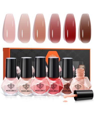 Modelones Nail Polish Set-6 Colors Jelly Nude Brown Red Pink Nail Polish Quick Dry Nail Polish Finger Nail Polish Bulk Manicure Diy Nail Art Salon Home