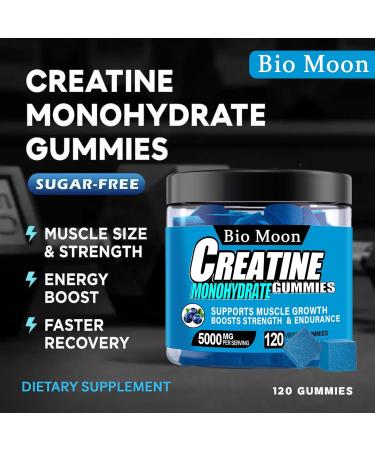 Bio Moon Creatine Monohydrate Gummies 5000mg for Men & Women Chewables Creatine Monohydrate for Muscle Strength Muscle Builder Energy Boost Pre-Workout Supplement(120 Count)- Blueberry Flavour - Buy Online on GoSupps.com