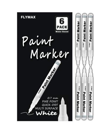 FLYMAX White Paint Pen 6 Pack 0.7mm Acrylic White Permanent Marker White Paint Pens for Wood Rock Plastic Leather Glass Stone Metal Canvas Ceramic Marker Extra Very Fine Point Opaque Ink - Buy Online on GoSupps.com