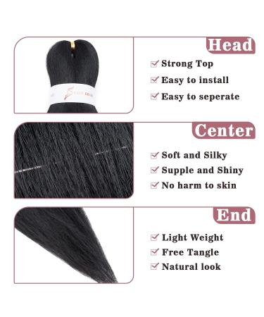 66cm Pre-Stretched Braids - 5 Bundle Yaki Crochet Hair Extensions - Natural Black Anti-Stretched Braiding Hair - Buy Online on GoSupps.com