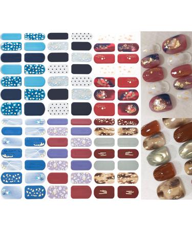 NAILDOKI Nail Stickers 6 Sheets x 14 Pieces Full Wraps Nail Polish Strips Self-Adhesive Gel Nail Art Decals for Women Girls B3-04