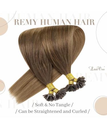 LAAVOO Ombre Brown Real Hair Extensions - Keratin Bond U Tip #6/8/14 - Medium Brown Balayage 35cm for Luxurious Hair Transformations - Buy Online on GoSupps.com