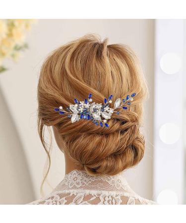 Casdre Blue Crystal Bride Wedding Hair Comb - Silver Rhinestone Bridal Hair Piece with Pearl Accents - Buy Online on GoSupps.com