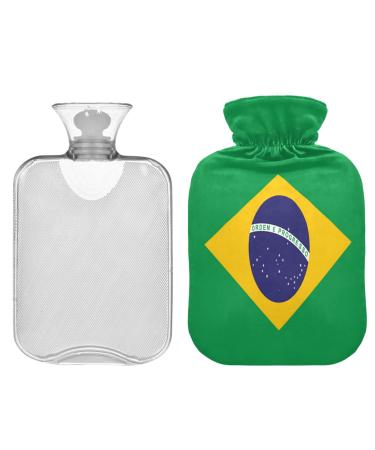 Zzxx Brazil flag hot water bottle with fleece train 1 liter PVC heat bag for neck shoulder pain hand -feet warmer and heating press and cold therapy
